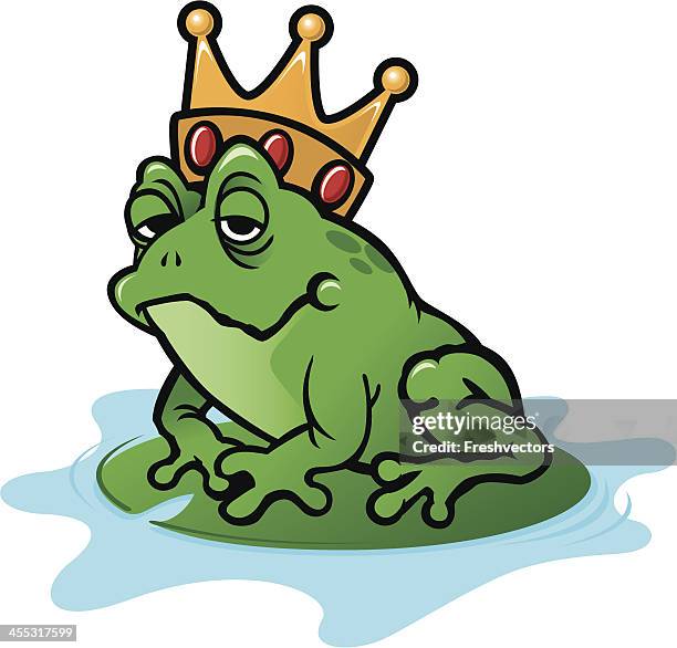 frog (prince) with crown on lily pad - frog prince stock illustrations