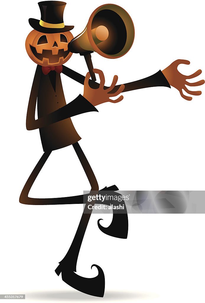 De Abóbora Lanterna de Halloween assustador segurando altifalante