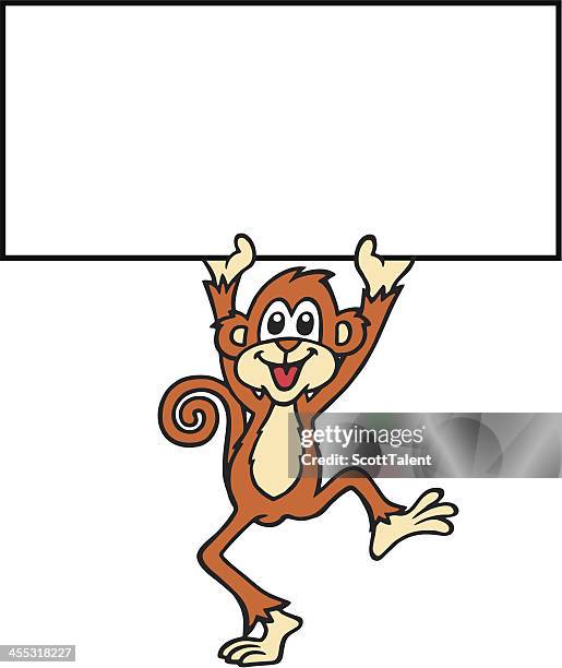 monkey holding sign - monkey swinging stock illustrations