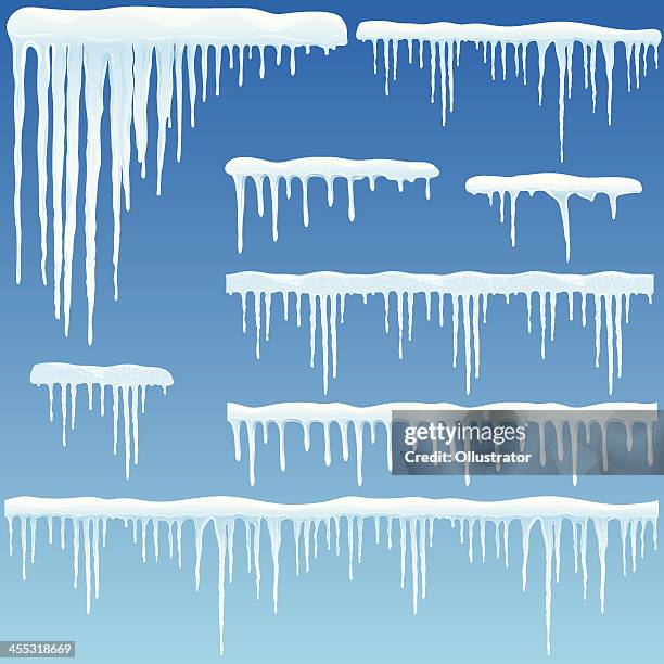 set of icicles with snow - icicle stock illustrations