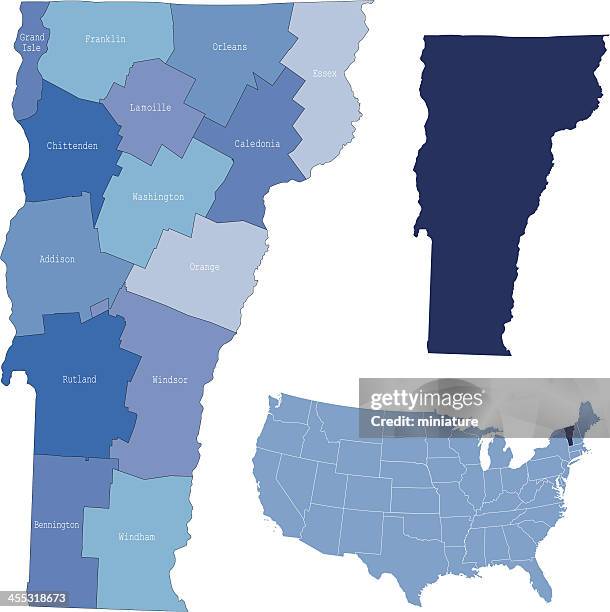 vermont state & counties map - vermont stock illustrations