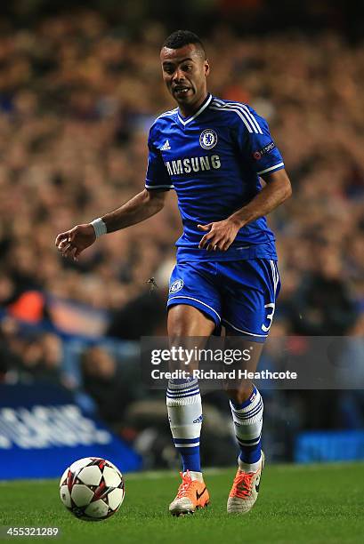 Ashley Cole of Chelsea in action during the UEFA Champions League group E match between Chelsea and Steaua Bucuresti at Stamford Bridge on December...