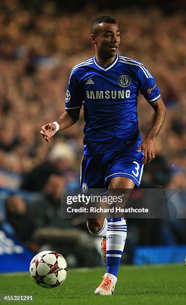Ashley Cole of Chelsea in action during the UEFA Champions League group E match between Chelsea and Steaua Bucuresti at Stamford Bridge on December...