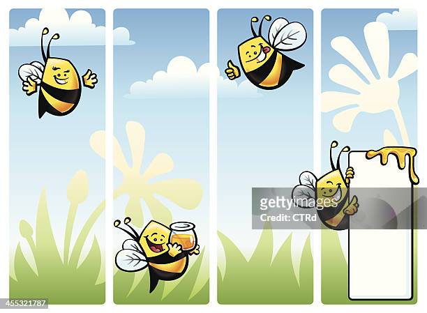 bee character set - vertical stripes stock illustrations