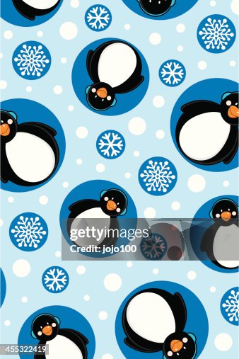 Cute Penguin Repeat Pattern on a Blue Background Cute Penguin Repeat Pattern on a Blue Background
