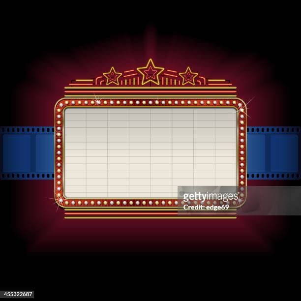 anzeigetafel für kino oder theater mit film strip grenze - kinofilm stock-grafiken, -clipart, -cartoons und -symbole
