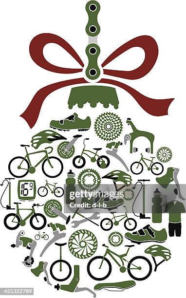 ilustrações, clipart, desenhos animados e ícones de bola de árvore de natal bola feita de bicicletas ergométricas e bicicleta parte ícones - short de ciclismo