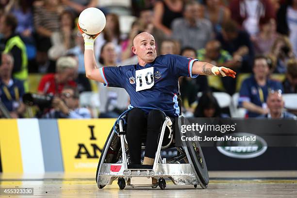 Mark Urquhart of Australia throws the ball during the Wheelchair Rugby Bronze Medal match between Denmark and Australia on Day Two of the Invictus...