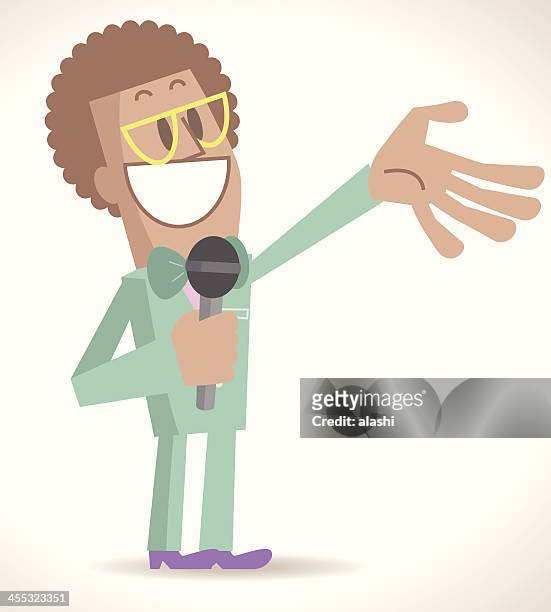 funny tv host talking into microphone - television host stock illustrations
