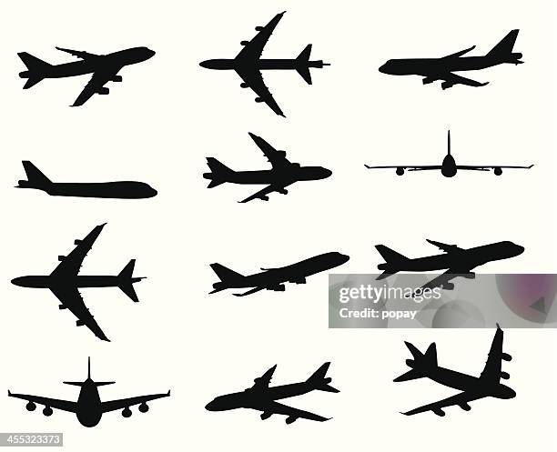 ilustraciones, imágenes clip art, dibujos animados e iconos de stock de silueta de pasajeros - avión