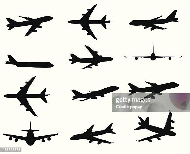 illustrazioni stock, clip art, cartoni animati e icone di tendenza di silhouette di aeroplano - clip art
