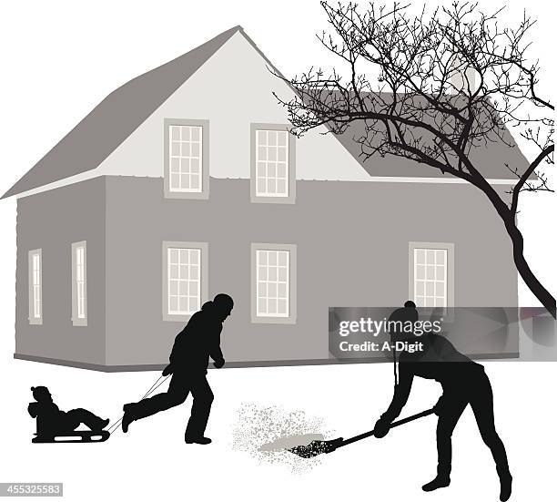 snowy vector silhouette - snow shovel stock illustrations