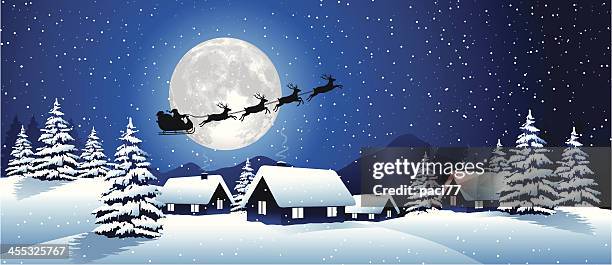 ilustraciones, imágenes clip art, dibujos animados e iconos de stock de invierno paisaje con santa claus - santa claus