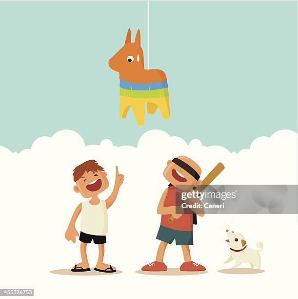 Two Kids And A Piata High-Res Vector Graphic
