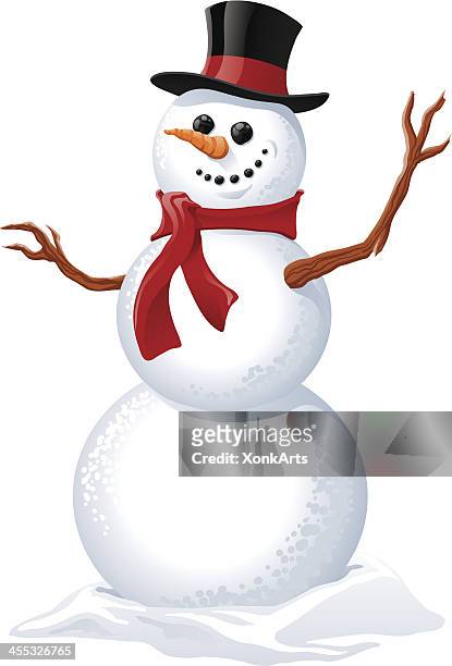 illustration of a snowman wearing a red scarf - snowman stock illustrations