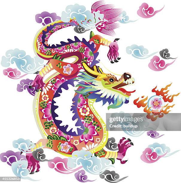 flower dragon - china dragon stock illustrations