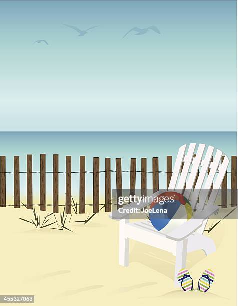 summer time graphic with beach - fence birds stock illustrations