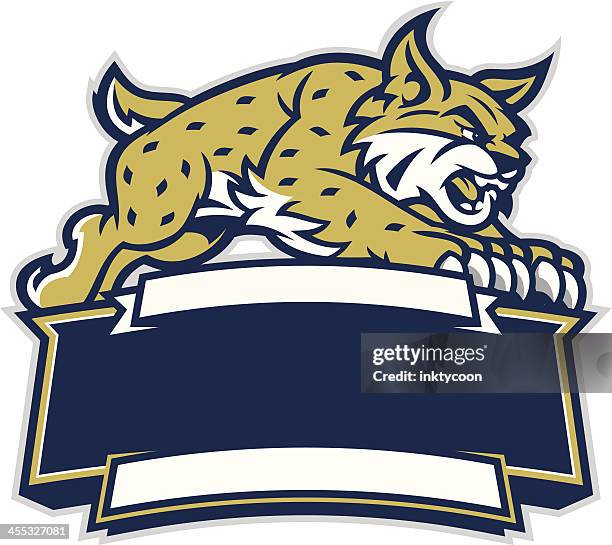 bobcat maskottchen sprung design - rotluchs stock-grafiken, -clipart, -cartoons und -symbole