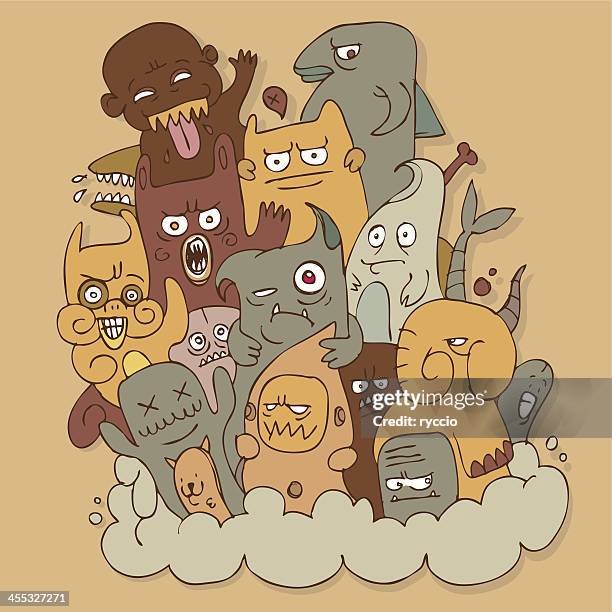 ilustrações, clipart, desenhos animados e ícones de mão desenhadas crazy monstros - ugly cartoon characters