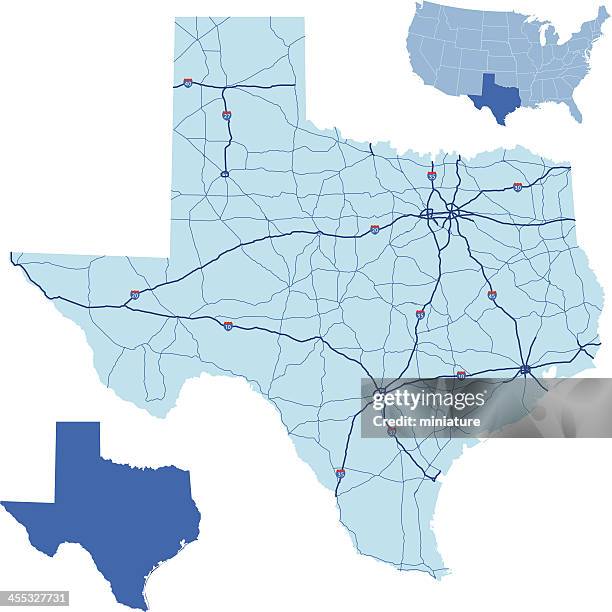 ilustrações de stock, clip art, desenhos animados e ícones de texas mapa de estradas - estrada principal