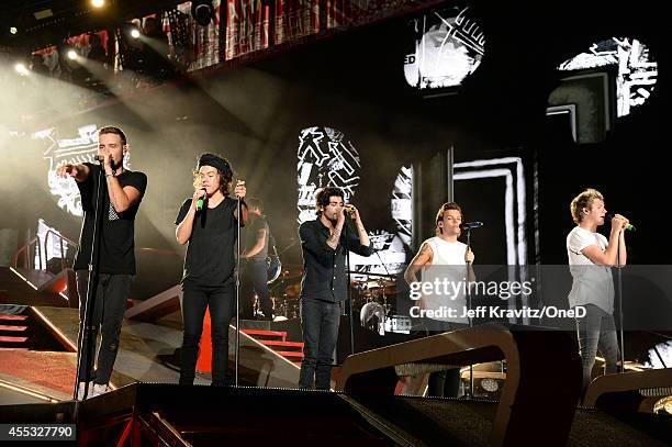 Singers Liam Payne, Harry Styles, Zayn Malik, Louis Tomlinson and Niall Horan of One Direction perform onstage during the One Direction" Where We...