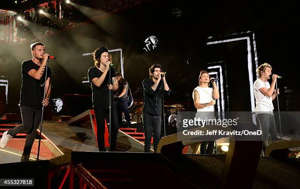 Singers Liam Payne, Harry Styles, Zayn Malik, Louis Tomlinson and Niall Horan of One Direction perform onstage during the One Direction" Where We...