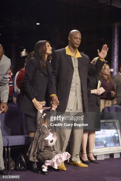 View of former MLB outfielder Darryl Strawberry with his wife Charisse and their 3-year-old daughter Jewel during services at Without Walls...
