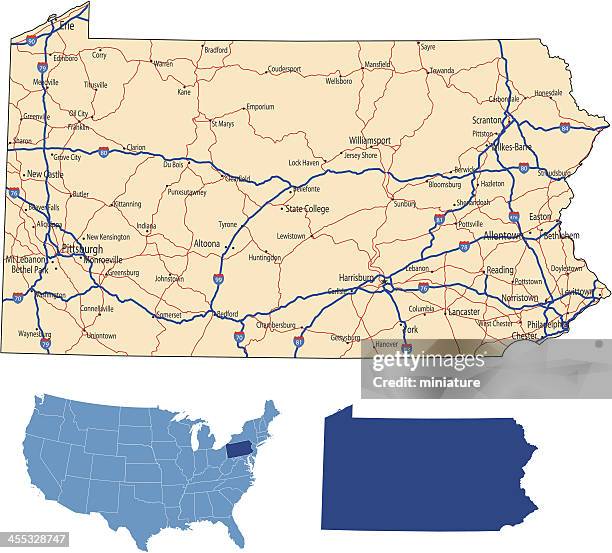 pennsylvania road map - pennsylvania outline stock illustrations