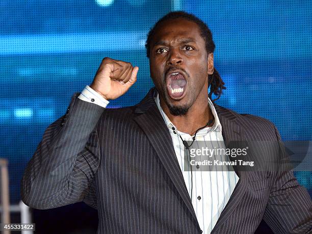 Audley Harrison is evicted from the Celebrity Big Brother house at Elstree Studios on September 12, 2014 in Borehamwood, England.