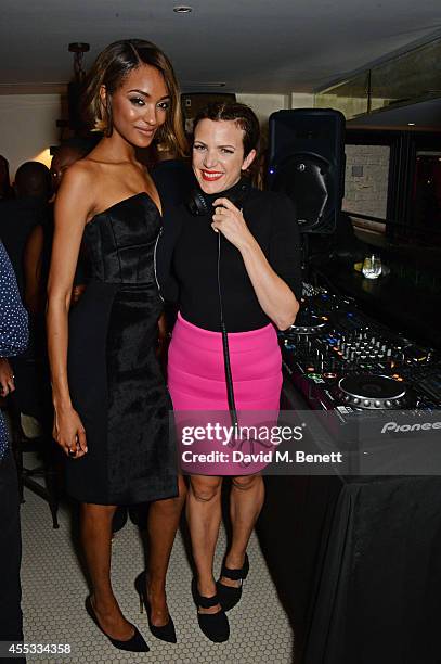 Jourdan Dunn and Annie Mac attend the Maybelline New York London Fashion Week Party hosted by Jourdan Dunn at Tredwels on September 12, 2014 in...