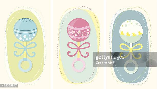 illustrations, cliparts, dessins animés et icônes de ensemble bébé rattles - its a girl petite phrase
