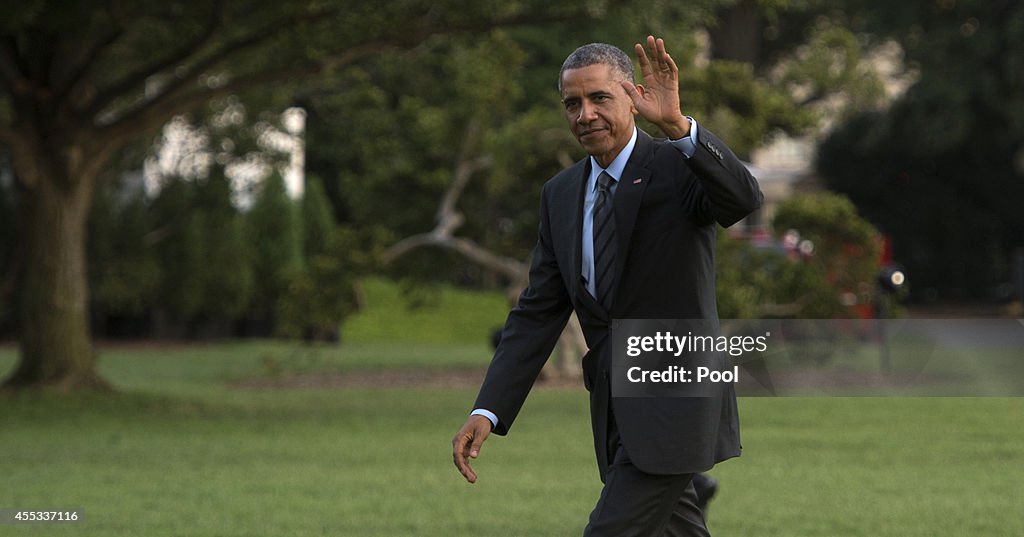 President Obama returns from Baltimore, Maryland.