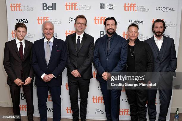Actors Tye Sheridan, Christopher Plummer, Director Philip Martin, actors John Travolta, Travis Aaron Wade and Bryan Veronneau attend "The Forger"...