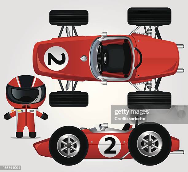 illustration of a red race car and driver - race car stock illustrations