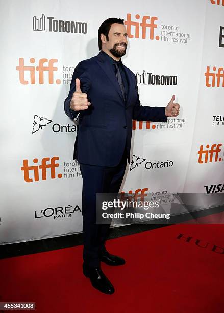 Actor John Travolta attends "The Forger" premiere during the 2014 Toronto International Film Festival at Roy Thomson Hall on September 12, 2014 in...