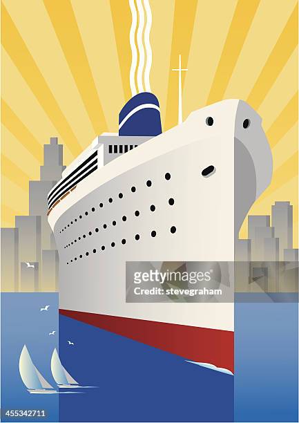 illustrazioni stock, clip art, cartoni animati e icone di tendenza di nave da crociera - nave da crociera