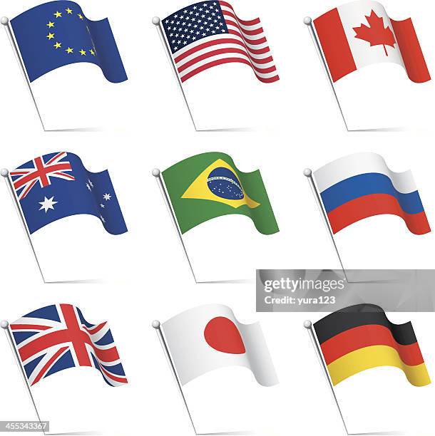 world flags waving - the uk and the eu stock illustrations