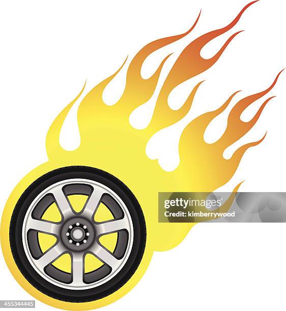 flaming wheel - railroad car stock illustrations