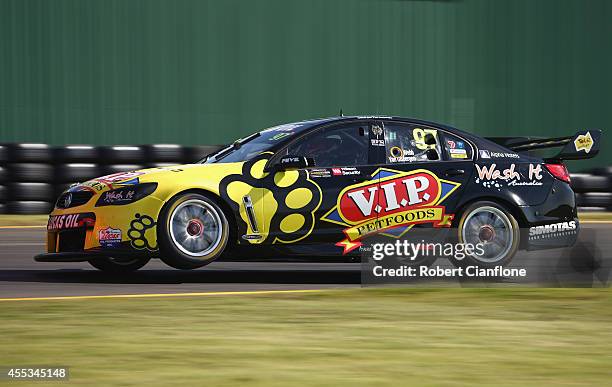 Jonathon Webb drives the TEKNO VIP Petfoods Holden during qualifying race one for the Sandown 500, which is round ten of the V8 Supercar Championship...