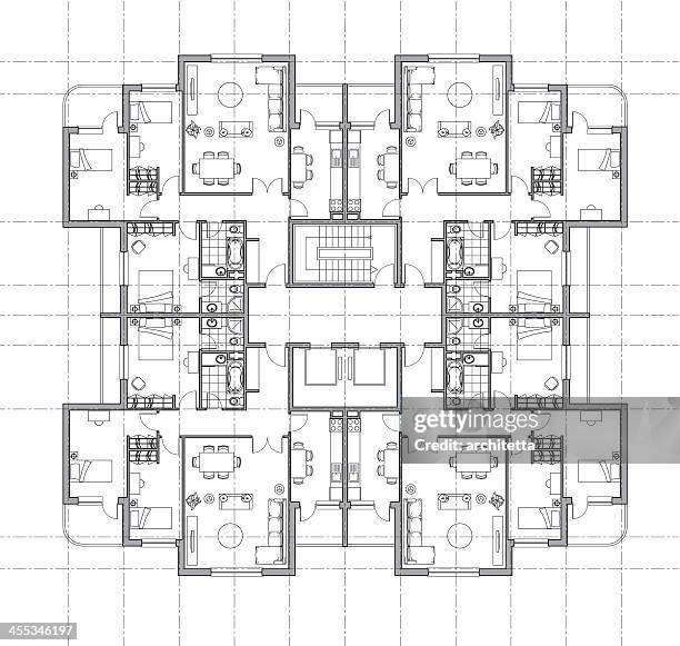 ilustraciones, imágenes clip art, dibujos animados e iconos de stock de plan de dibujo arquitectónico casa - arquitectura