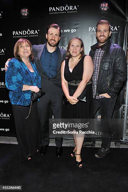 Lisa Evans, Actor/Director/Producer Chris Evans, Carly Evans and Scott Evans attend the"Before We Go" cocktail reception with Chris Evans presented...