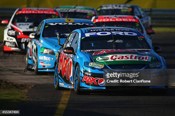 Mark Winterbottom drives the Pepsi Max Crew Ford during qualifying for the Sandown 500, which is round ten of the V8 Supercar Championship Series at...