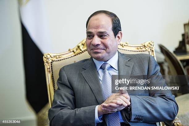 Egyptian President Abdel Fattah al-Sisi waits for a meeting with US Secretary of State John Kerry at the presidential palace in Cairo September 13,...