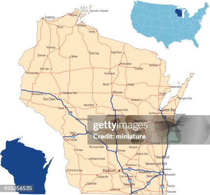 Wisconsin Rd. Map Wisconsin Road Map High-Res Vector Graphic - Getty Images