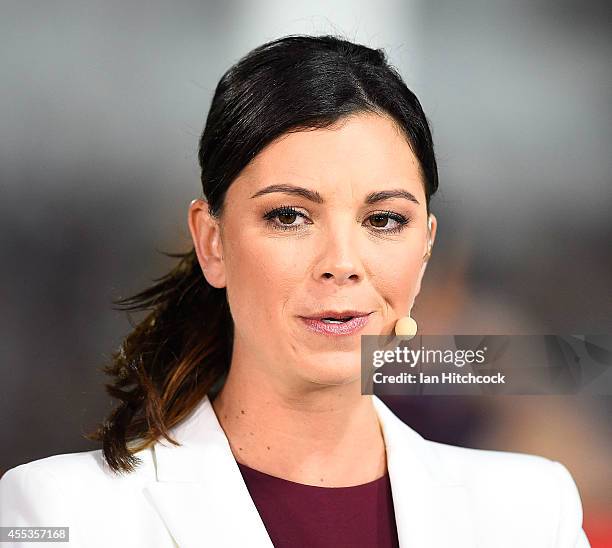 Television commentator Yvonne Sampson looks on before the start of the NRL 1st Elimination Final match between the North Queensland Cowboys and the...