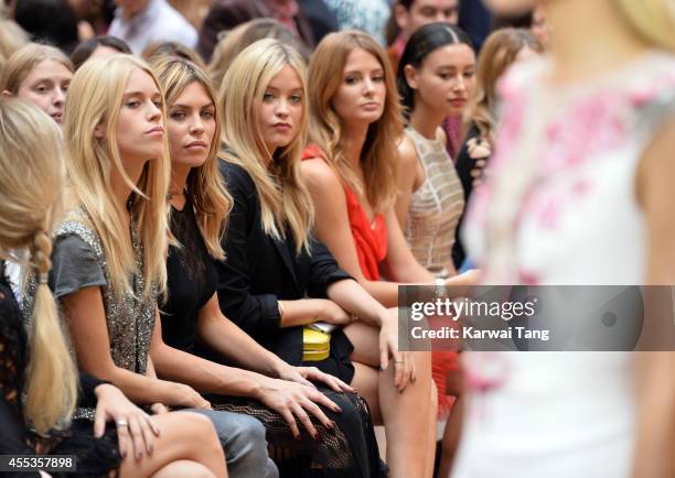 Lady Mary Charteris, Abbey Clancy, Laura Whitmore, Millie Mackintosh and Leah Weller attend the Julien Macdonald show during London Fashion Week...