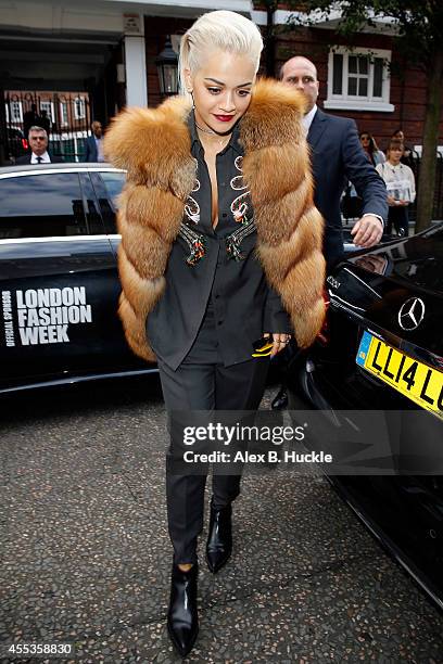 Rita Ora seen arriving at the Seymour Leisure Centre for the Hunter show on September 13, 2014 in London, England. Photo by Alex Huckle/GC Images)