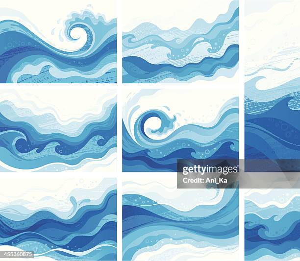 ilustraciones, imágenes clip art, dibujos animados e iconos de stock de azul olas - ola