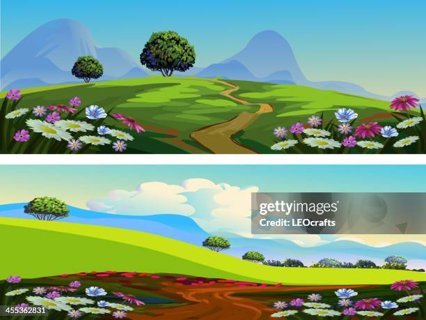 beautiful spring landscape/banners - converging paths stock illustrations