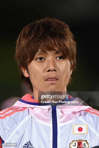 Kana Osafune of Japan during the women's international friendly match between Japan and Ghana at ND Soft Stadium on September 13, 2014 in Yamagata,...